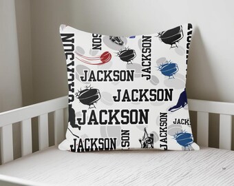 Pillow for Hockey Lover, Personalized Throw Cushion, Room Accent for Sports Fans, Gift for Ice Hockey Player, Custom Kids Room Decor Bedding