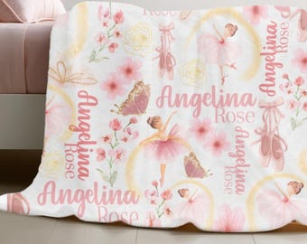 Custom Ballerina Name Blanket: Pink Floral Nursery Decor