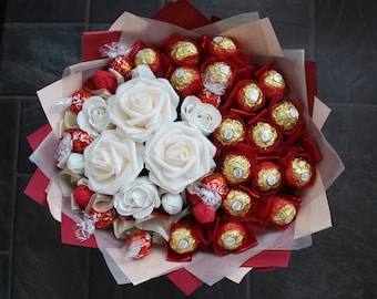Dulces de lujo, flores de chocolate, caja, ramo, regalo para ella, cumpleaños, ocasión, boda, regalo para mamá, aniversario, Pascua, lindor regalo para papá