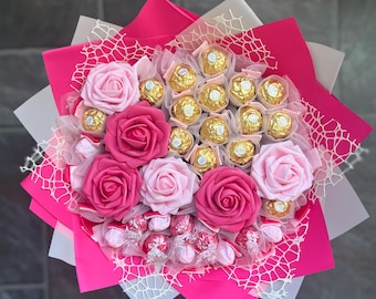 Ramo de chocolates de lujo: Regalo de bombones Ferrero Rocher y Lindor, ideal para cumpleaños, Navidad, bodas, ocasiones especiales o como muestra de agradecimiento.