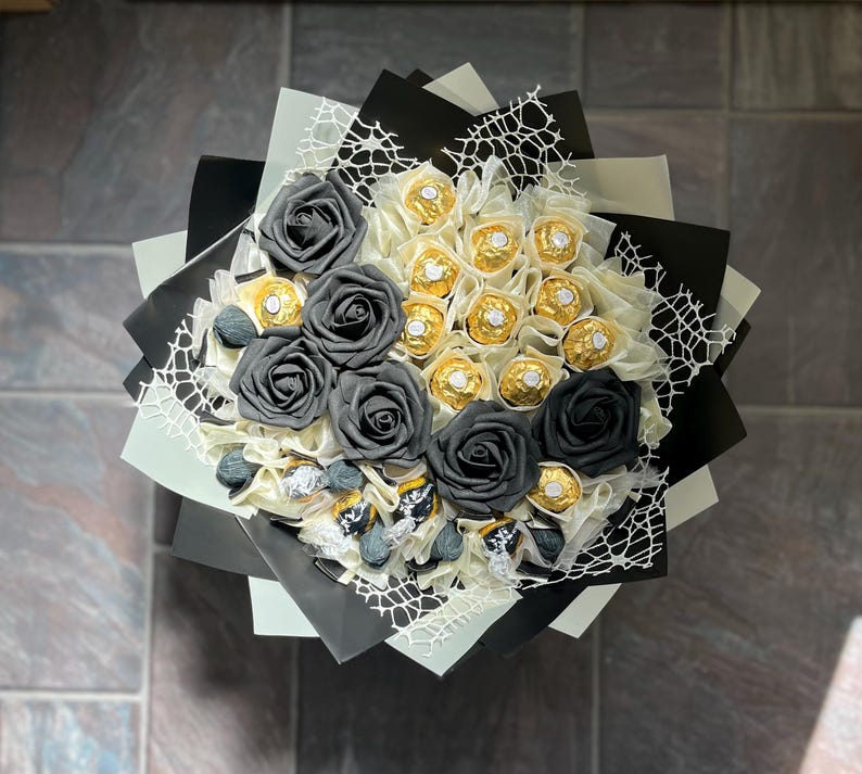 Ramo de bombones Ferrero Rocher: Cesta de regalo para ocasiones especiales, regalo dulce de lujo, cumpleaños, Navidad, boda, regalo para mamá, agradecimiento. Negro