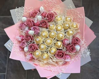 Cesta de bombones de lujo, caja, ramo, regalo para ella, cumpleaños, Navidad, boda, Día de la Madre, regalo para cualquier ocasión, Ferrero Rocher. Gracias.