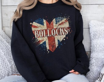 Bollocks British Slang Sweatshirt, Girl's Trip London, England Gift, United Kingdom, British Expat Gift, Retro, Union Jack Flag, Unisex