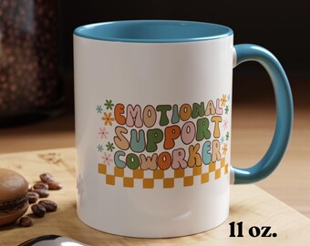 Retro Emotional Support Employee Coffee Ceramic Mug, Coworker Work Bestie Mug, Inspirational CoWorker Mug Gift, Retro Manager Gift Mug