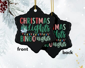 Christmas Lights and Bingo Nights Ornament, Xmas Bingo Queen Gift, Bingo Host Xmas Ornament Gift, Bingo Santa Xmas Gift, Bingo Prize Gift