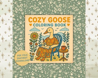 Cozy Goose Coloring Pages, Whimsical Hygge Geese Scenes for Relaxing, Cute Animal Coloring for Adults, Porch Goose Silly Gift, Goose Art PDF