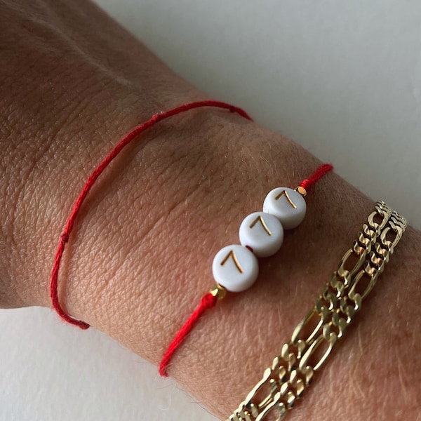 Bracelet de perles de l'amitié avec nombre d'ange spirituel rouge, plaqué 14 carats 444 222 888 777 999 555 333