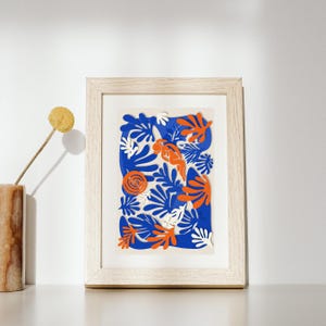 Cut Out Wall Art, Blue and Orange Abstract Print, Modern Botanical Poster, Eclectic Home Decor, Large Printable Wall Art, Digital Download