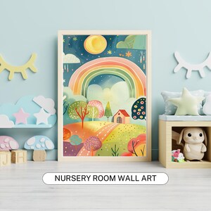 Rainbow Landscape Nursery Print: Whimsical Kids Room Decor (Digital Download)