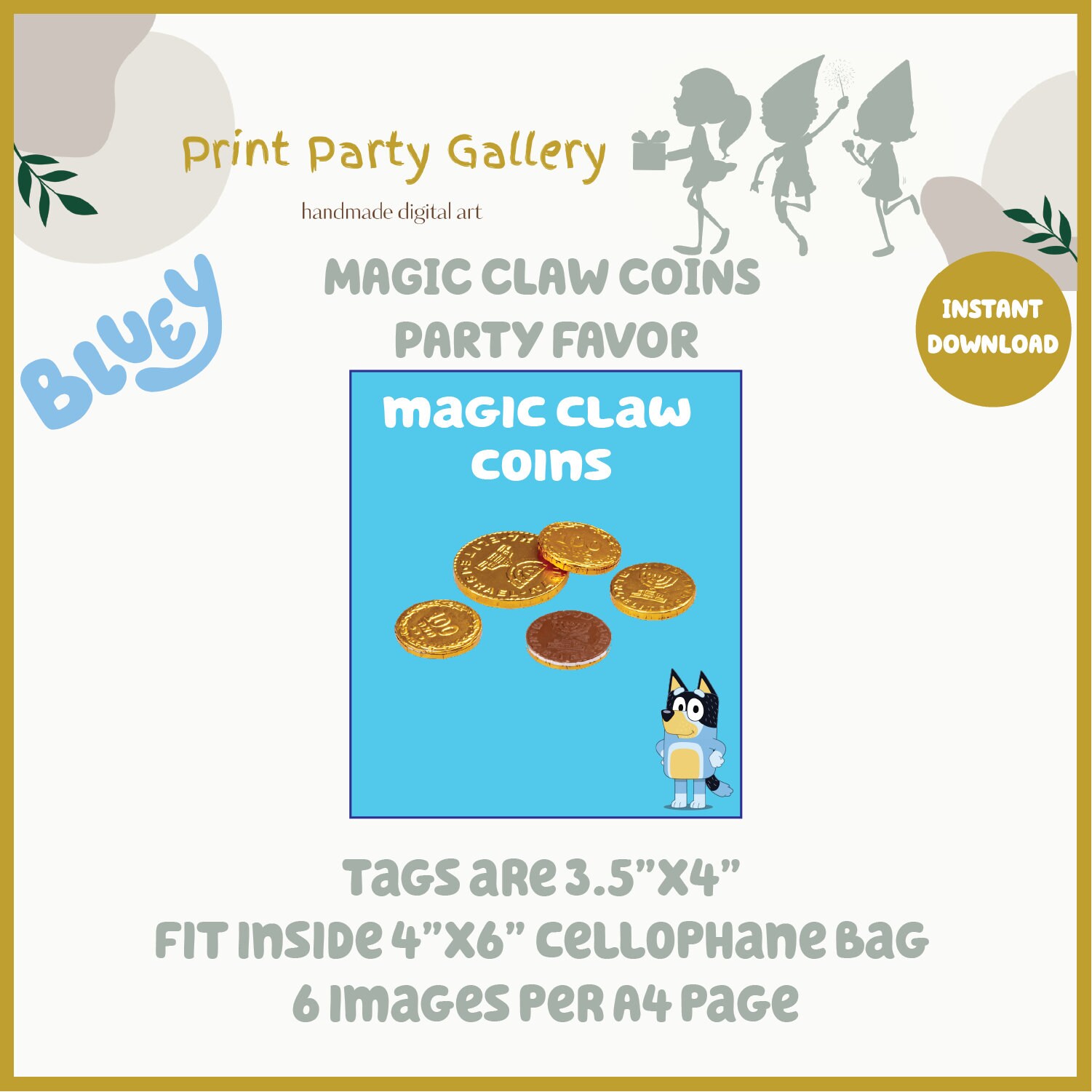 BLUEY Party Favor MAGIC CLAW Coins Blue X6 Print Party Gallery Digital ...