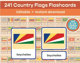 241 Country Flags Colour Flashcards, world, Montessori, 3-part cards, Preschool printables, homeschool, digital download, KS1, English, EYFS