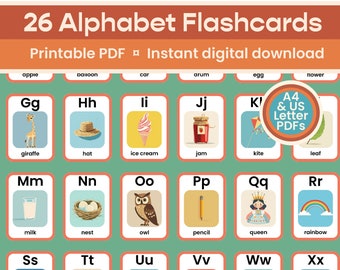 26 Alphabet Flashcards Printable, Digital Download, Montessori layout, EYF, EYFS, Preschool Printable, early learning, toddlers, KS1