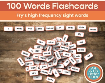 100 Fry Sight Words High Frequency Word Flashcards, Preschool Printables, KS1, Learning to Read, Word Wall, EYFS, Homeschool, English, EFL