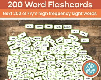 Next 200 Fry Sight Words High Frequency Word Flashcards, Preschool Printables, KS1, Digital Download. Word Wall, EYFS, Homeschool, English