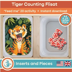 Feed the Tiger Flisat Insert, Counting to 20 activity, Printable Preschool Learning, Fine Motor Skills, Trofast, for IKEA Sensory Table