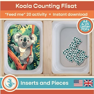 Feed the Koala Flisat Insert, Counting to 20 activity, Printable Preschool Learning, Fine Motor Skills, Trofast, for IKEA Sensory Table
