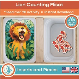 Feed the Lion Flisat Insert, Counting to 20 activity, Printable Preschool Learning, Fine Motor Skills, Trofast, for IKEA Sensory Table