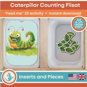 Feed the Caterpillar Flisat Insert, Counting to 20 activity, Printable Preschool Learning, Fine Motor Skill, Trofast, for IKEA Sensory Table