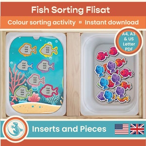 Flisat Colour Sort Printable Inserts, Slot the Fish into the Aquarium: Trofast Instant Digital Download, Matching Printable Preschool