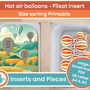 Flisat Insert Sort hot air balloons  by size, Matching Activity, Printable Preschool Learning, Digital Download, Trofast, IKEA Sensory Table