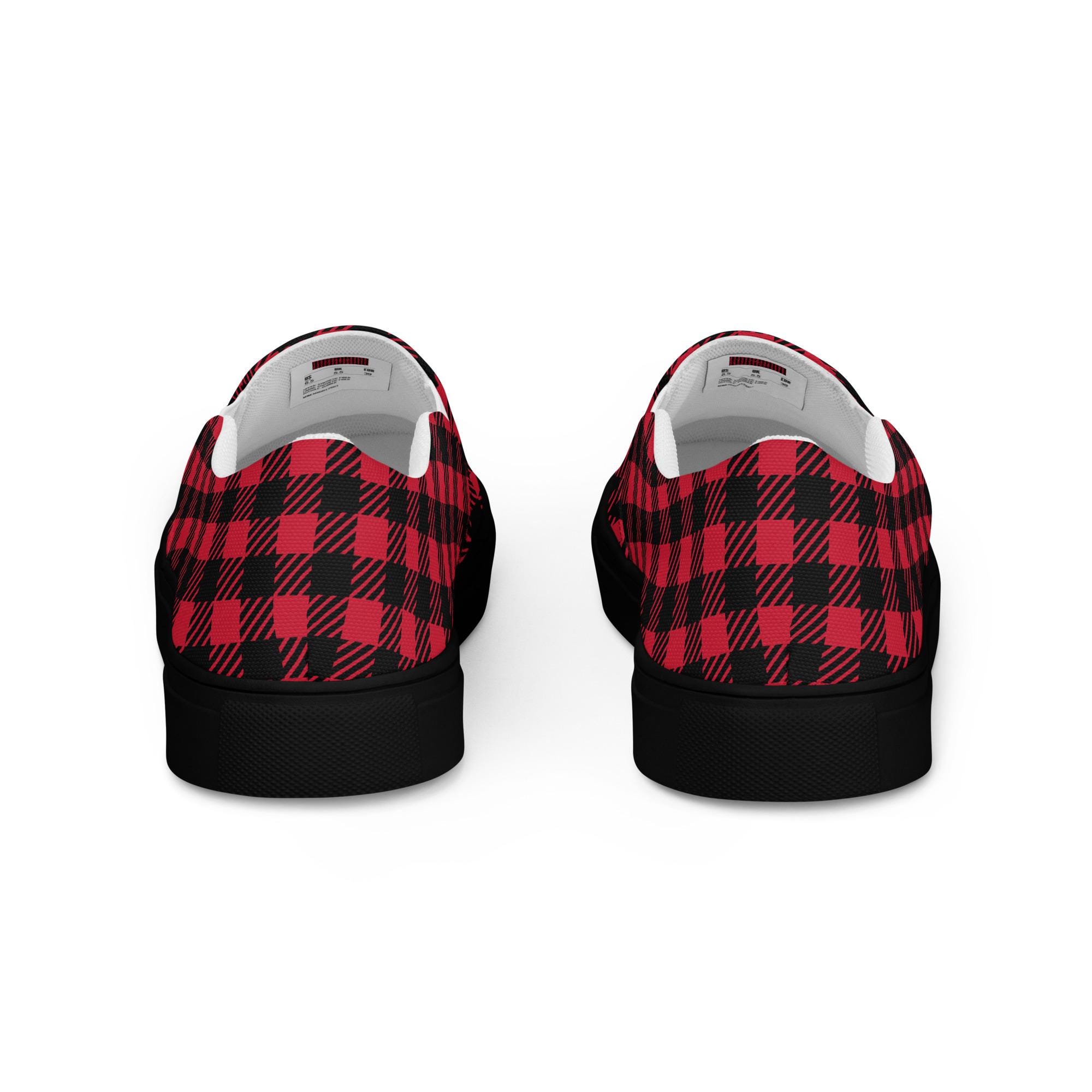 Men\'s Slip-On Plaid Canvas Shoes - Black/Red Tartan Plaid NWOB Red Plaid Sneakers: Red Plaid Pattern Slip On Sneakers main image 4