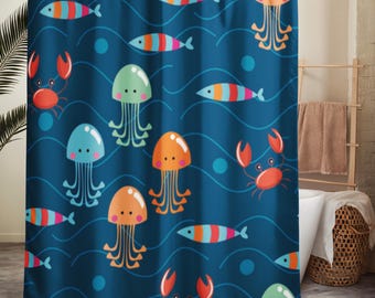 Shower Curtain — Kids Whimsical Sea Creatures Decor