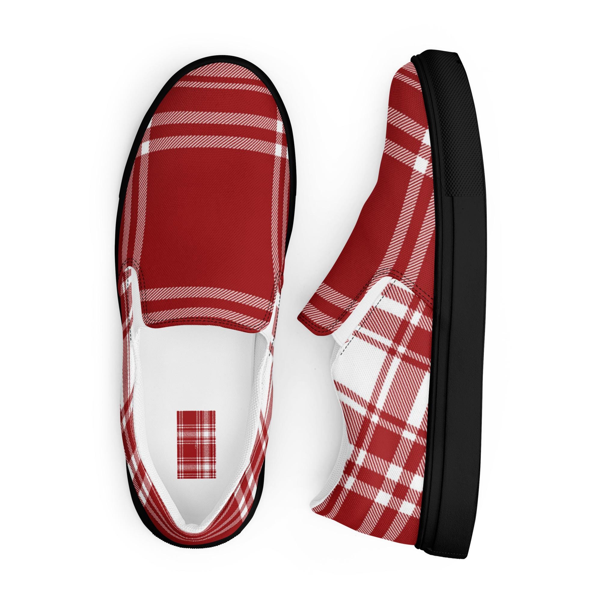 Men\'s Slip-On Plaid Canvas Shoes - Black/Red Tartan Plaid NWOB Red Plaid Sneakers: Red Plaid Pattern Slip On Sneakers main image 3