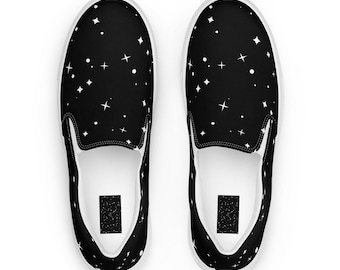 Women’s Slip-On Canvas Shoes — Black & White Starry Night Design