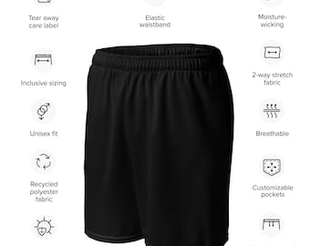 Unisex Mesh Shorts — Black — 2XS-6XL