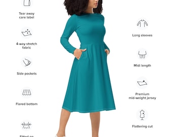 Long Sleeve Midi Dress — Eastern Blue — 2XS-6X