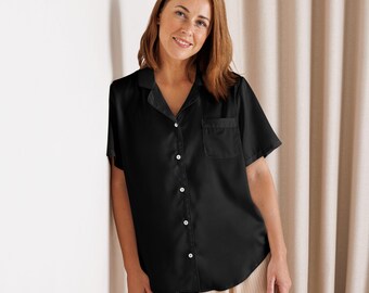 Women’s Short Sleeve Pajama Top — Black — XS-2XL