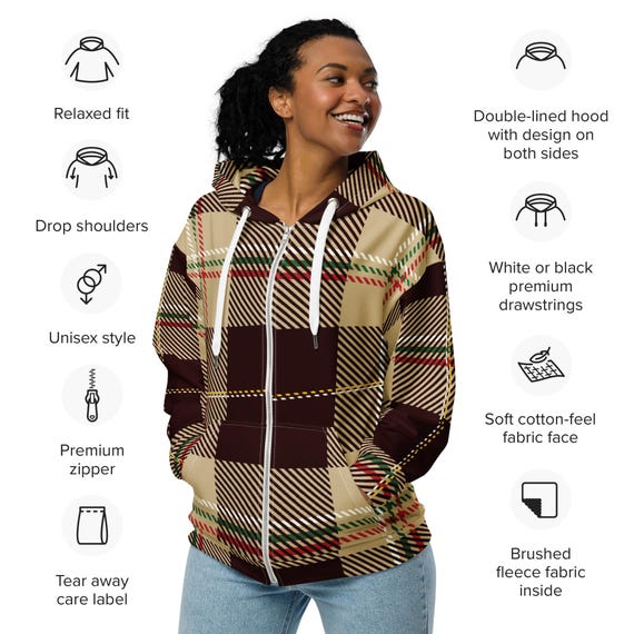 Unisex Zip Hoodie — Brown Plaid — 2XS-6X - Etsy