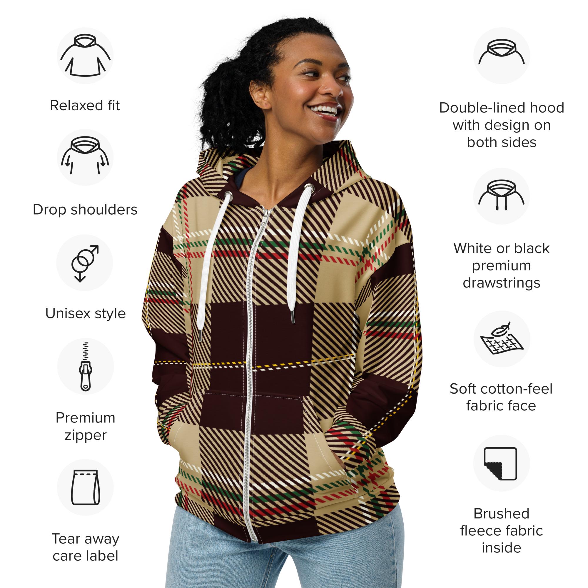 Unisex Zip Hoodie - Brown Plaid - Etsy