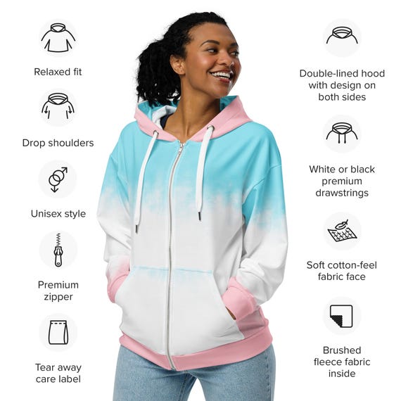 Unisex Zip Hoodie — Sky Blue & Pink Pastel Gradient — 2XS-6X - Etsy