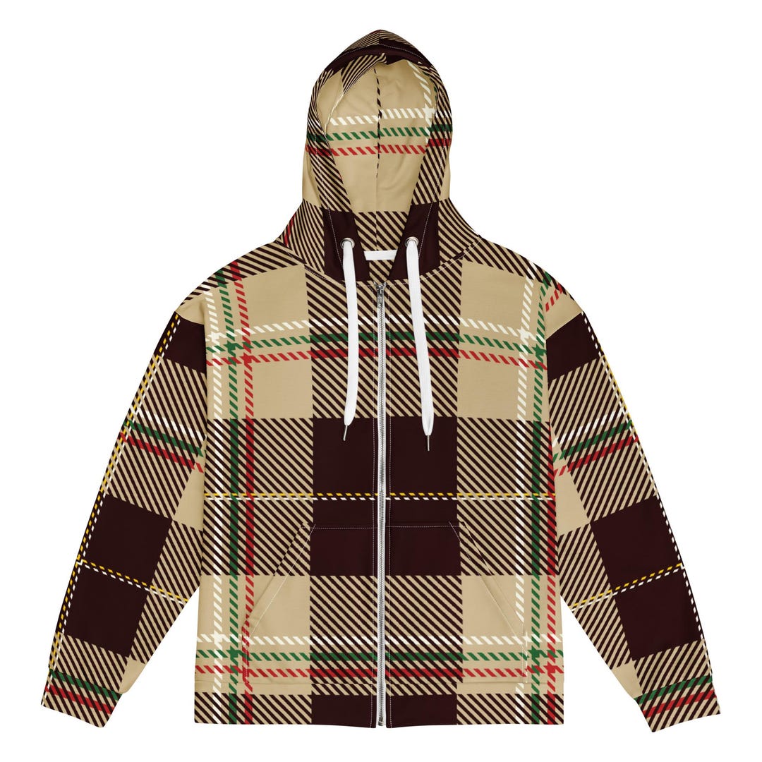 Unisex Zip Hoodie - Brown Plaid - Etsy