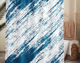 Shower Curtain — Cerulean & White Bold Diagonal Brushstroke Decor