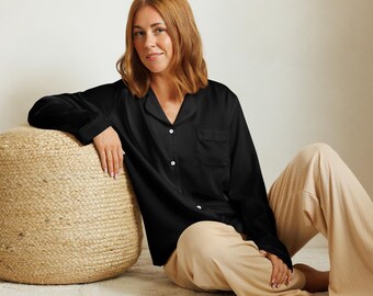 Women’s Long Sleeve Pajama Top — Black — XS-2XL