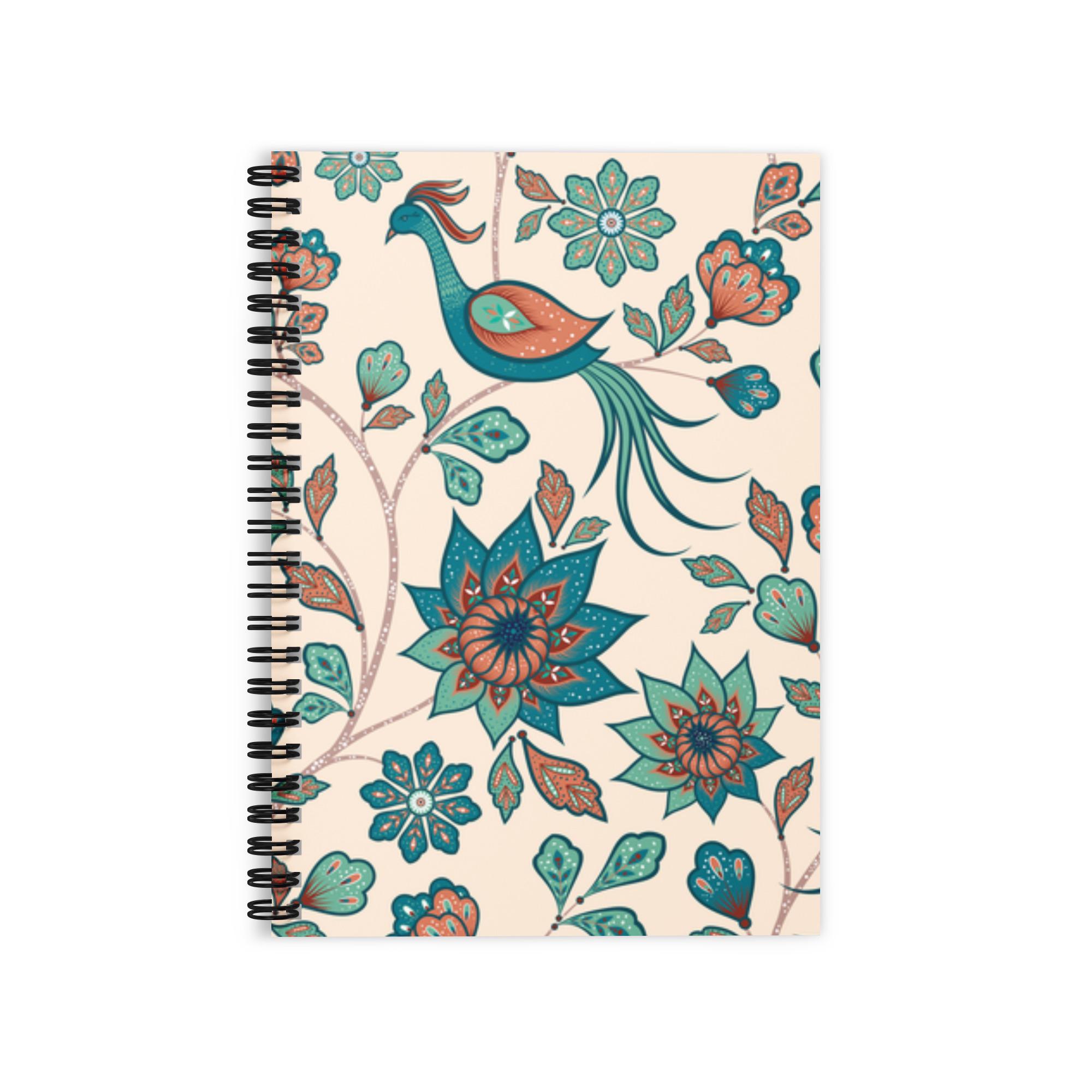 Ruled Line Spiral Notebook – Floral Bird Folk Art Pattern - Etsy