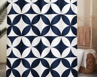Duschvorhang - Navy & White Geometric Circle Decor