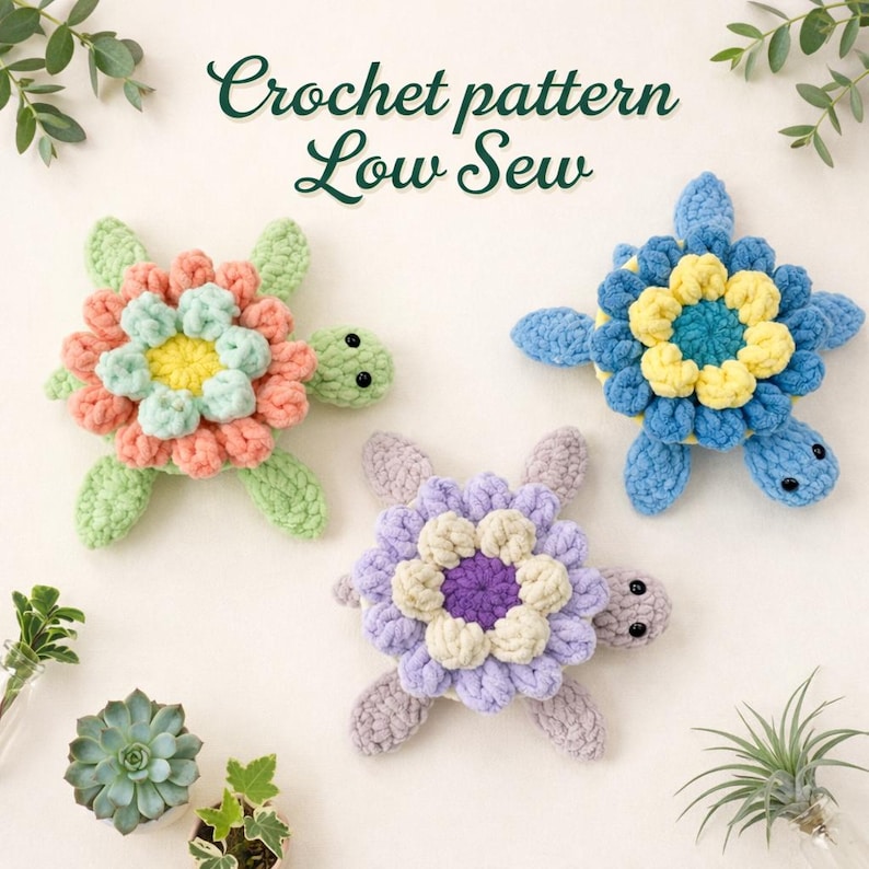 Low Sew Turtle Crochet Pattern PDF, Plush Amigurumi Flower Turtle, No ...