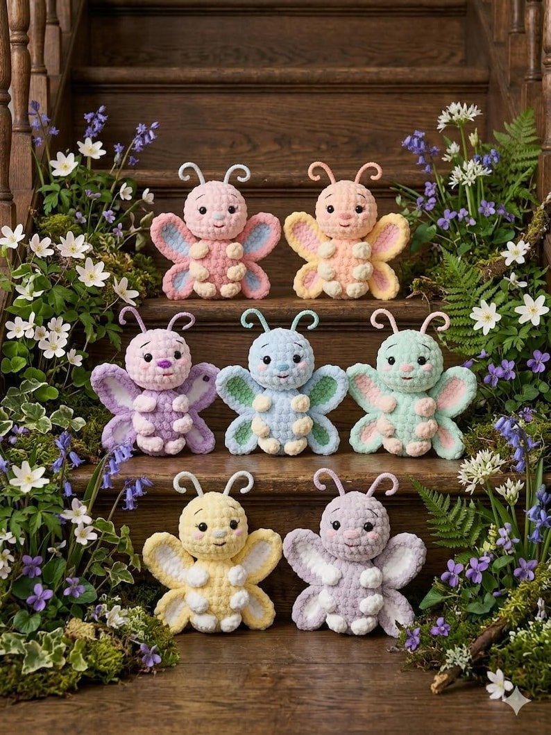 Crochet Butterfly Pattern Amigurumi PDF, Plush Insect Toy Tutorial, Nursery Decor DIY Digital Guide image 2