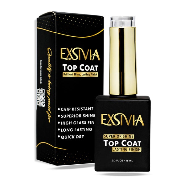 EXSIVIA Endless Ultra Shine Fast Setting Top Coat - No Wipe, Chip-Resistant, Easy Soak Off Clear Nail Polish 15mL Lamp Gel