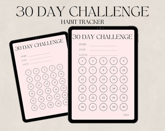 30 Day Challenge, 30 Day Habit Tracker, Health Tracker, Goal Tracker, Printable, Monthly Goal Planner, 30 Day Challenge Tracker, 30 Day Hard
