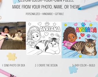 Personalized Coloring Puzzle for Kids, Custom Photo Puzzle, Color Your Own Keepsake Gift, 16 or 25 Piece Kids Activity