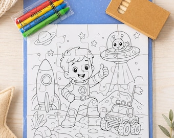 Space Coloring Puzzle Kit for Kids, 16 Piece Activity