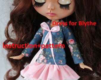 Patrón de vestido en PDF para muñeca Blythe.