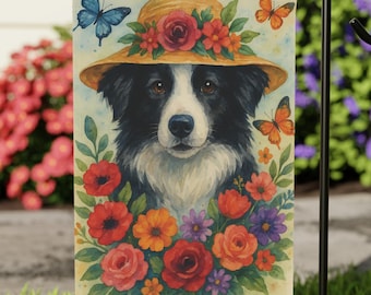 Border Collie Garden Flag, Double Sided Dog Yard Decor for Porch or Patio, Outdoor Watercolor Flag Gift for Border Collie Lovers