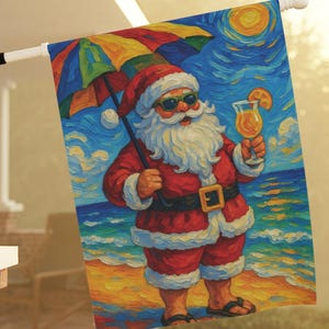 Tropical Santa Beach Flag, Funny Summer Christmas Garden Decor, Vacation Holiday Yard Flag, Christmas Vacation flag