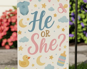 He or She Gender Reveal Garden Flag, Baby Shower Yard Sign, Team Pink or Blue Party Decor, Gender Reveal Sign