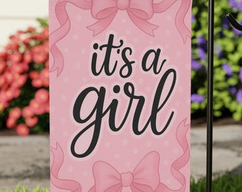 Its a Girl Garden Flag, Pink Polka Dot Baby Shower Yard Sign, Newborn Girl Birth Announcement Flag, Baby Girl Flag